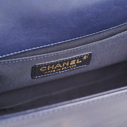 Chanel Old Medium Braided Reverso Boy Bag Navy