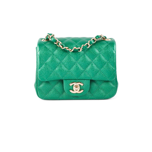 Chanel Quilted Caviar Mini Square 18S Emerald Green