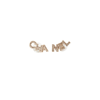 Chanel Logo Cha-Nel Crsytal Earrings Costume Jewellery