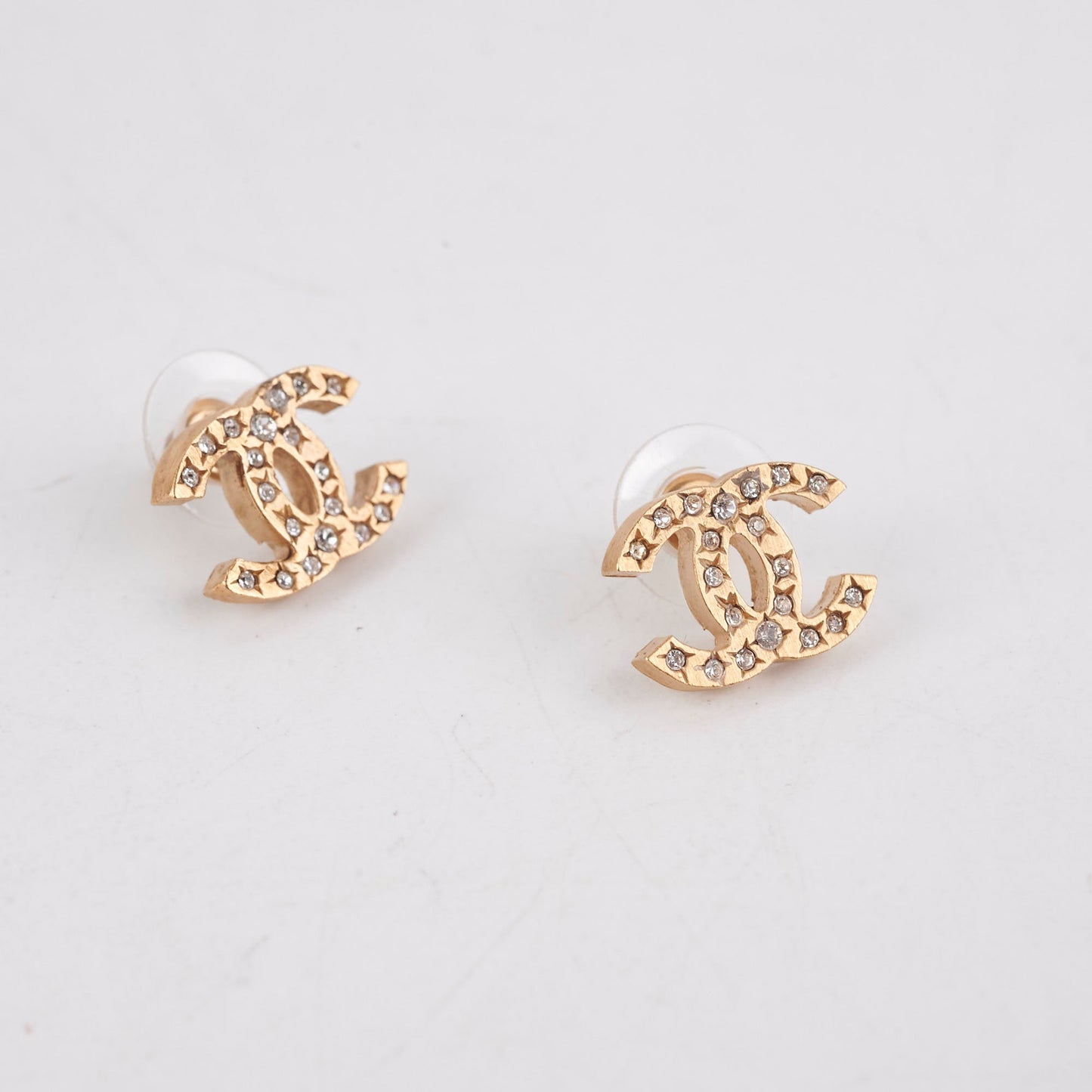 Chanel CC Logo Rhinestone Gold Earrings Costume Jewellery