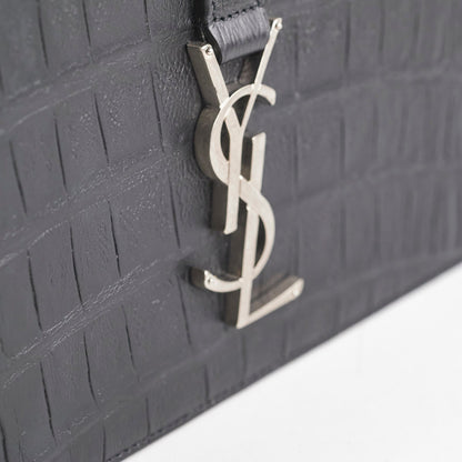Saint Laurent Black Croc Embossed Crossbody