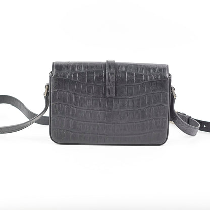 Saint Laurent Black Croc Embossed Crossbody