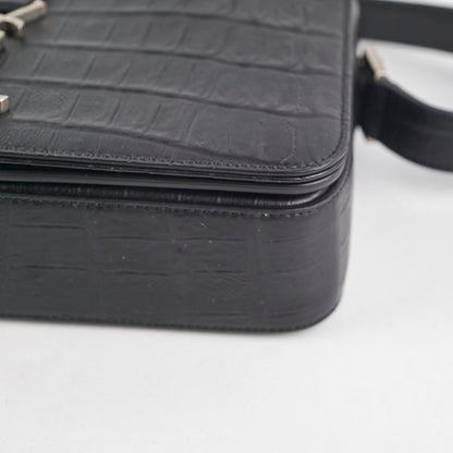 Saint Laurent Black Croc Embossed Crossbody