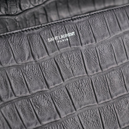 Saint Laurent Black Croc Embossed Crossbody