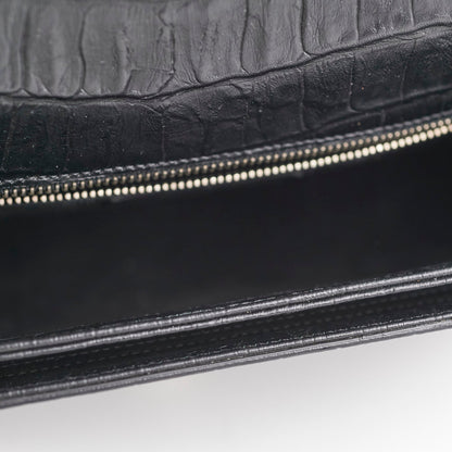 Saint Laurent Black Croc Embossed Crossbody