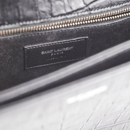 Saint Laurent Black Croc Embossed Crossbody