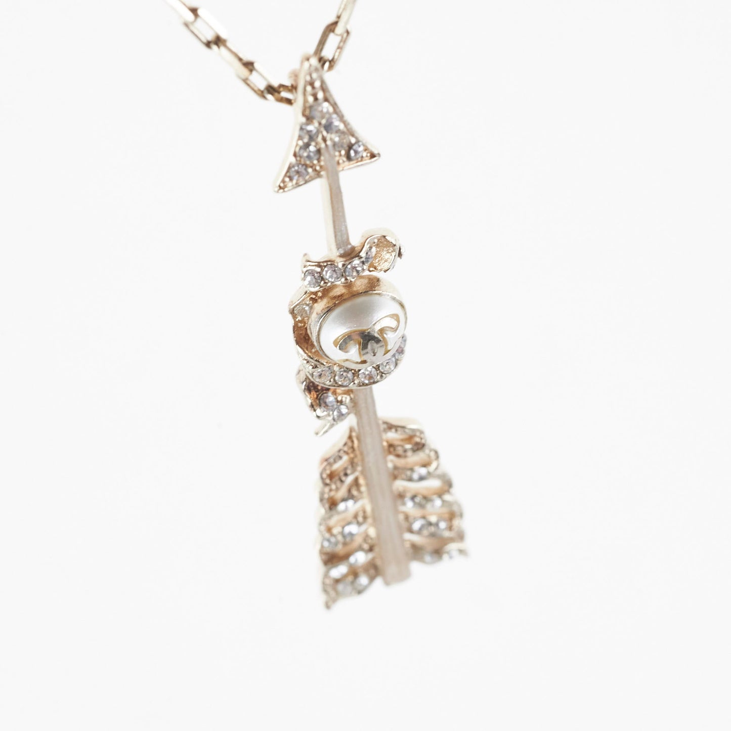 Chanel Crystal Pearl Arrow Necklace Costume Jewellery