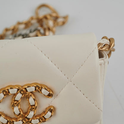 Chanel 19 Coin Purse with Chain White Goatskin