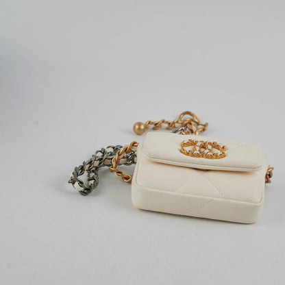 Chanel 19 Coin Purse with Chain White Goatskin