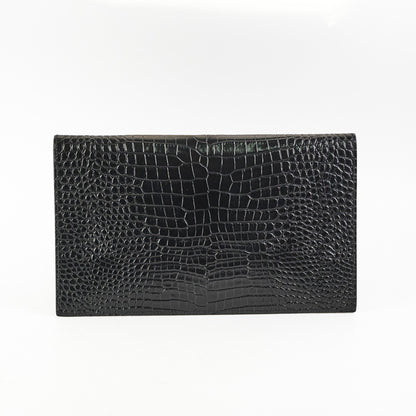 Saint Laurent Uptown Pouch Black Croc Embossed Clutch