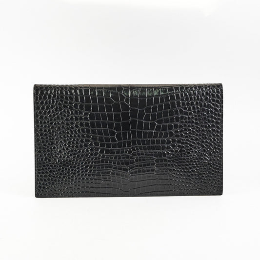 Saint Laurent Uptown Pouch Black Croc Embossed Clutch