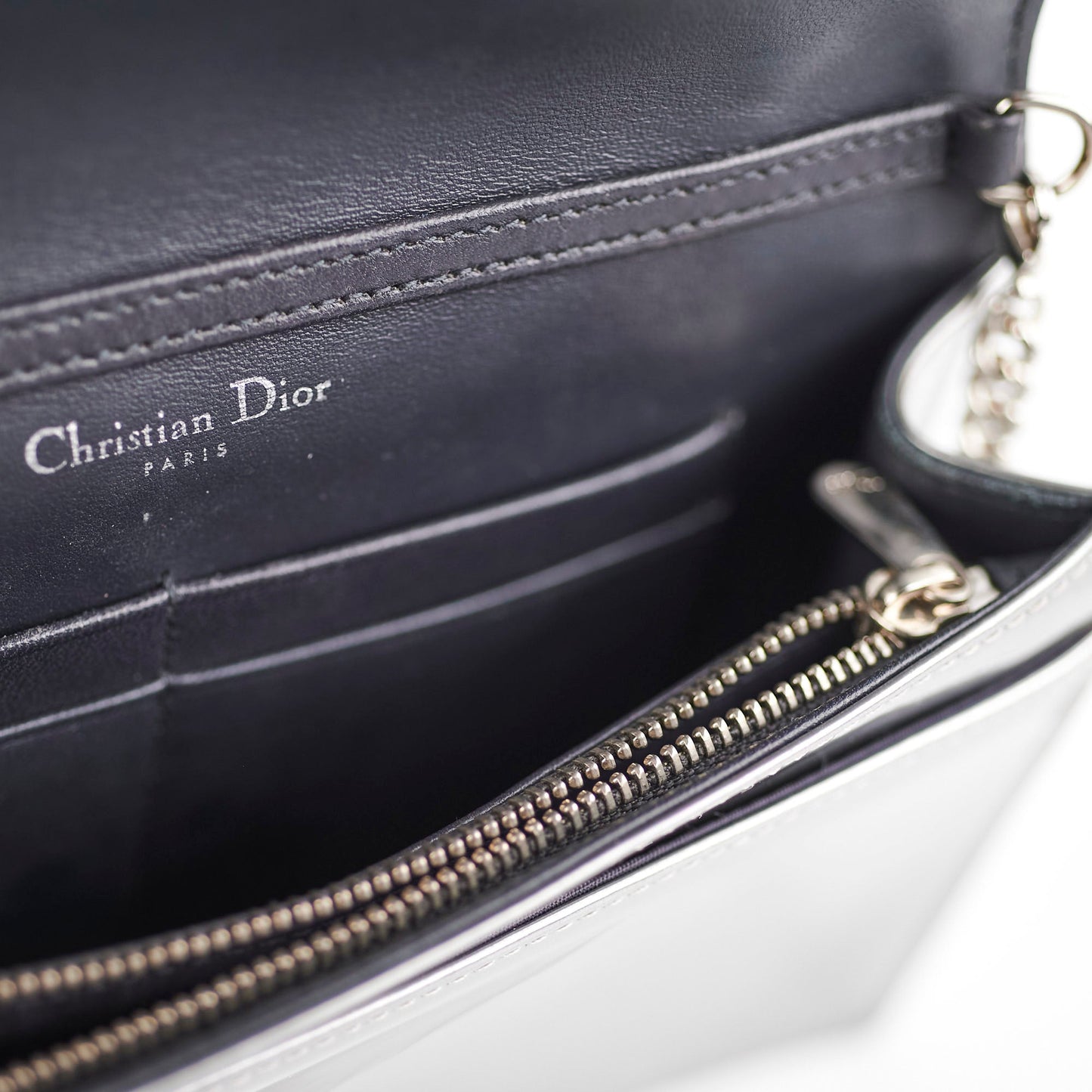 Christian Dior Small Micro Cannage Wallet On Chain Metallic Silver