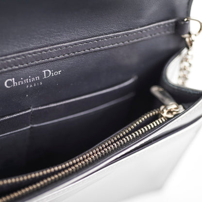 Christian Dior Small Micro Cannage Wallet On Chain Metallic Silver
