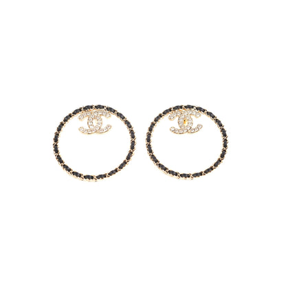 Chanel 22B Crystal Gold/Black Round Earrings