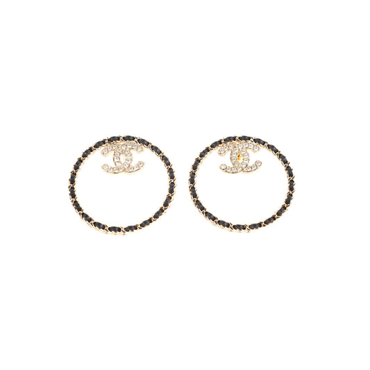 Chanel 22B Crystal Gold/Black Round Earrings