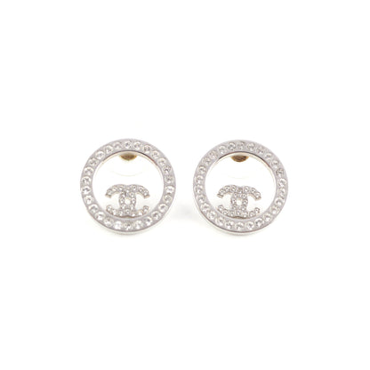 Chanel Round Rhinestone Logo Earrings Costume Jewellery