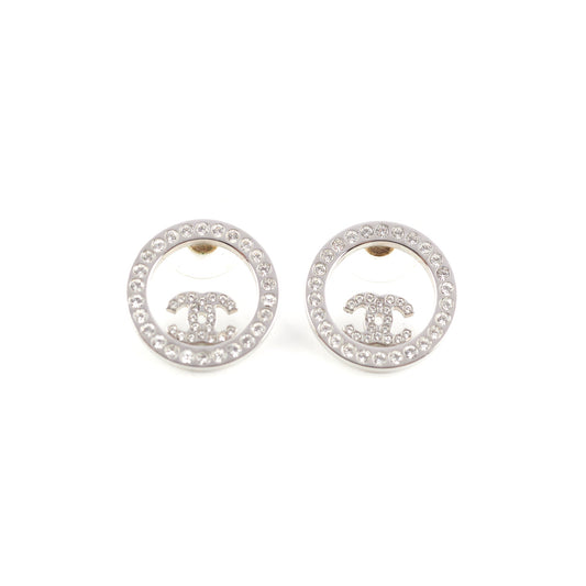 Chanel Round Rhinestone Logo Earrings Costume Jewellery