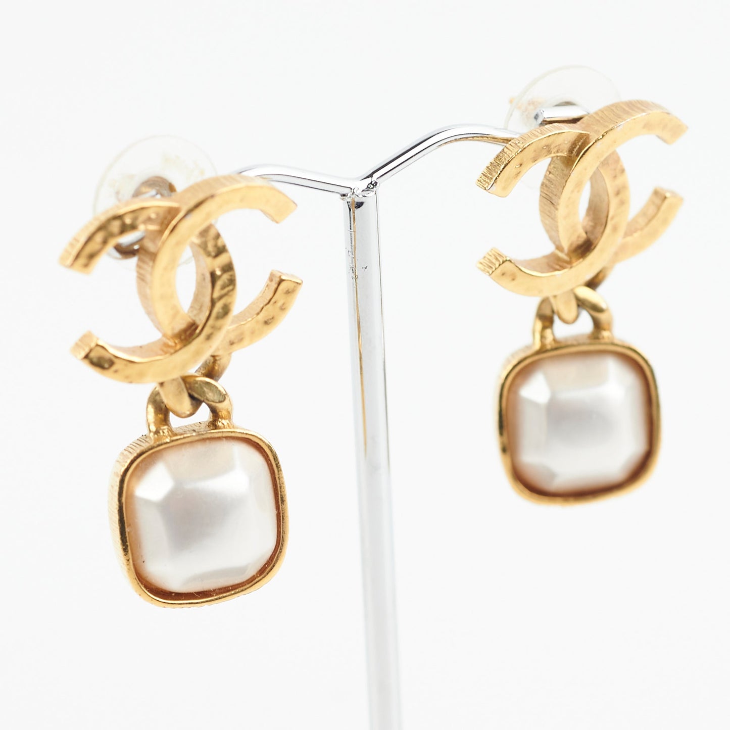 Chanel Coco Logo Pearl Square Drop Earrings Costume Jewellery