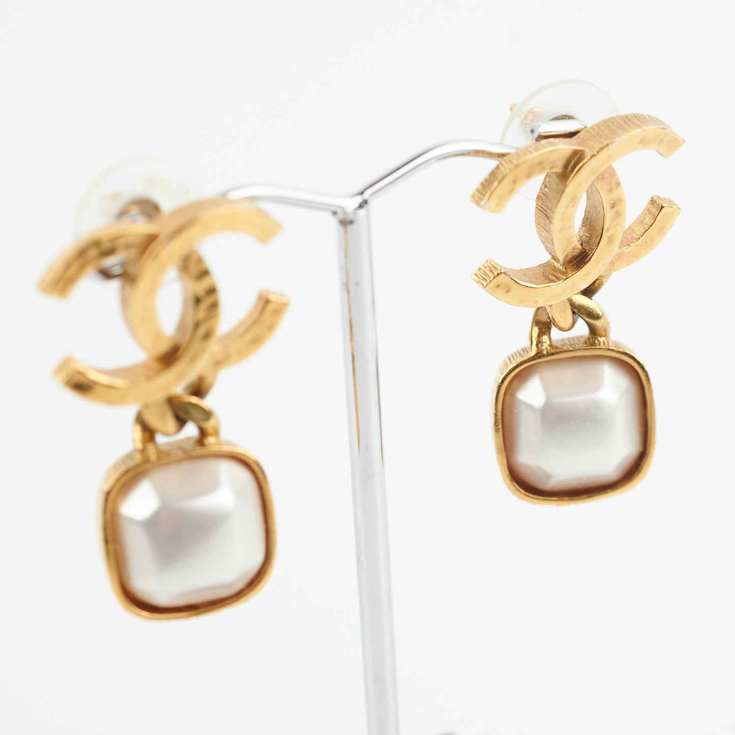 Chanel Coco Logo Pearl Square Drop Earrings Costume Jewellery