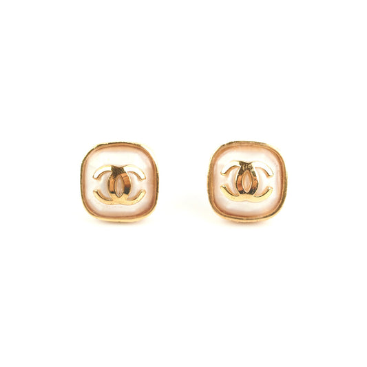 Chanel Square Cushion CC Logo Pearl Earrings Costume Jewellery
