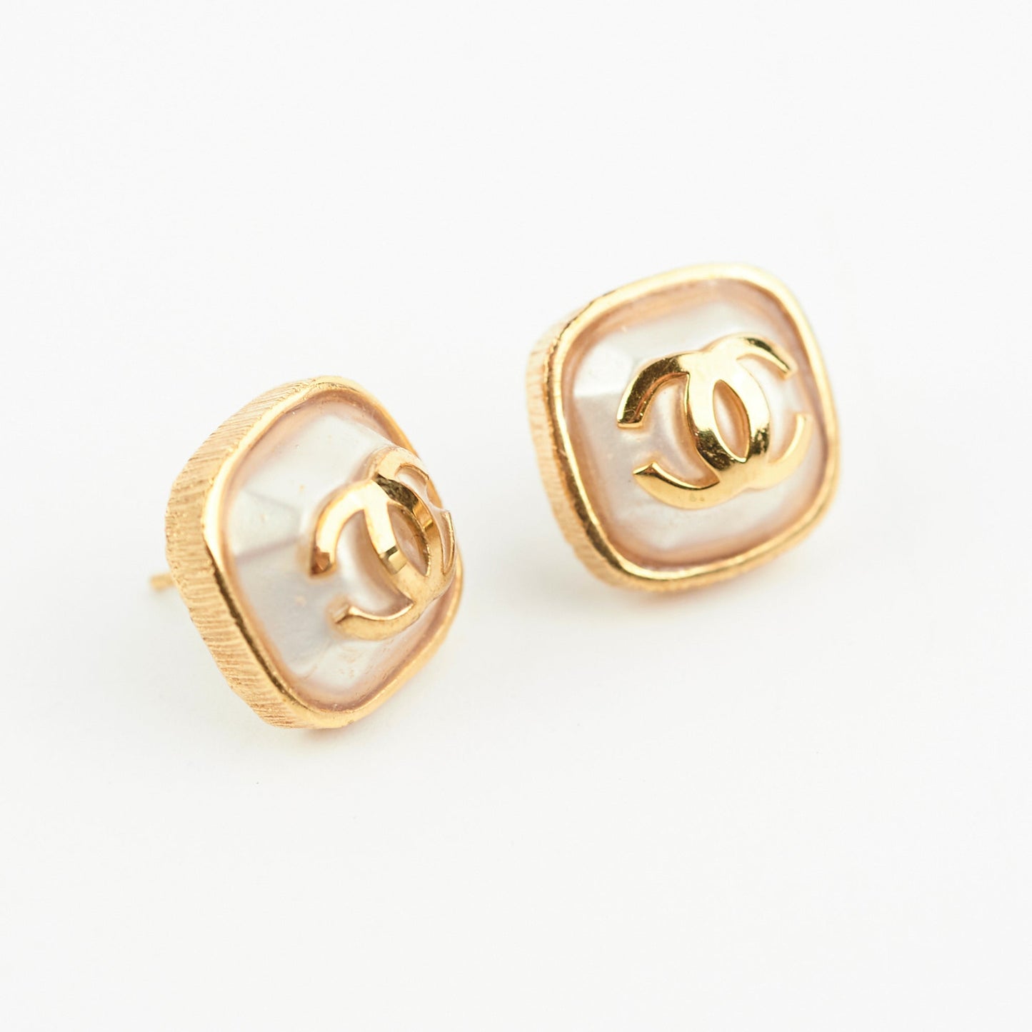 Chanel Square Cushion CC Logo Pearl Earrings Costume Jewellery