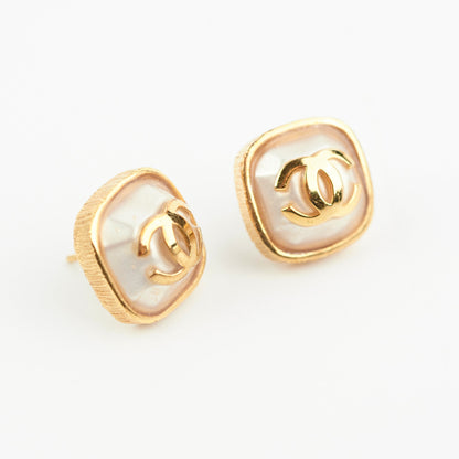 Chanel Square Cushion CC Logo Pearl Earrings Costume Jewellery