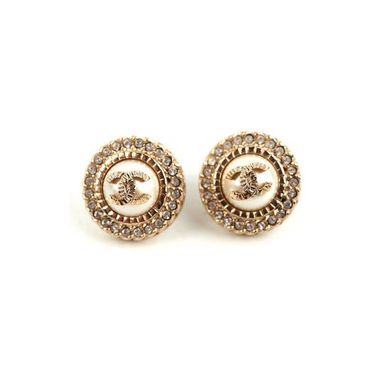Chanel Coco Logo Rhinestone Pearl Earring Costume Jewellery