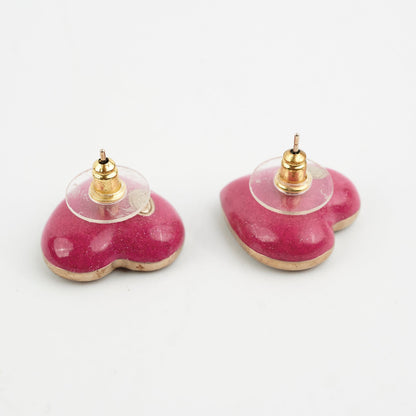 Chanel Pink Heart Logo Earrings Custome Jewellery