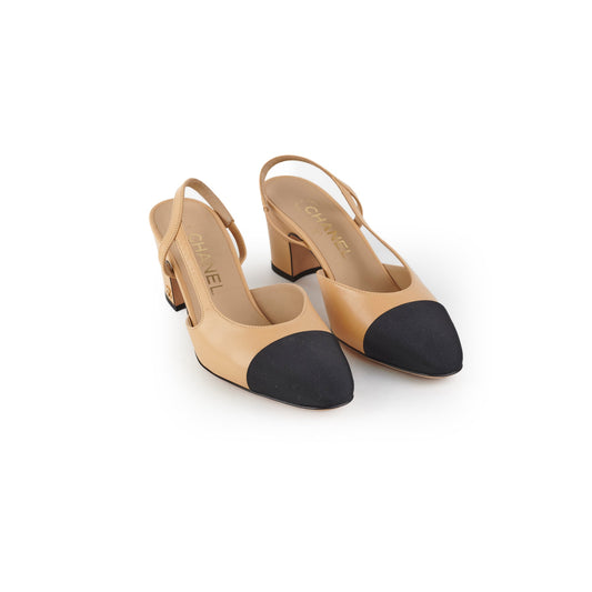 Chanel Beige Slingback Heels Size 36