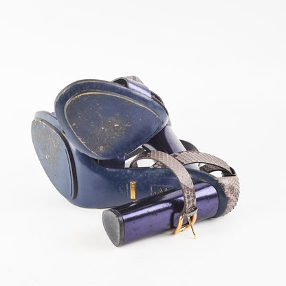Gucci Snakeskin Ankle Strap Heels Blue Size 41