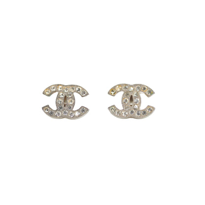 Chanel Coco Logo Rhinestone Silver Earrings Costume Jewellery