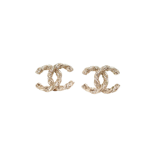 Chanel Coco Logo Bronze Rhinestone Earrings