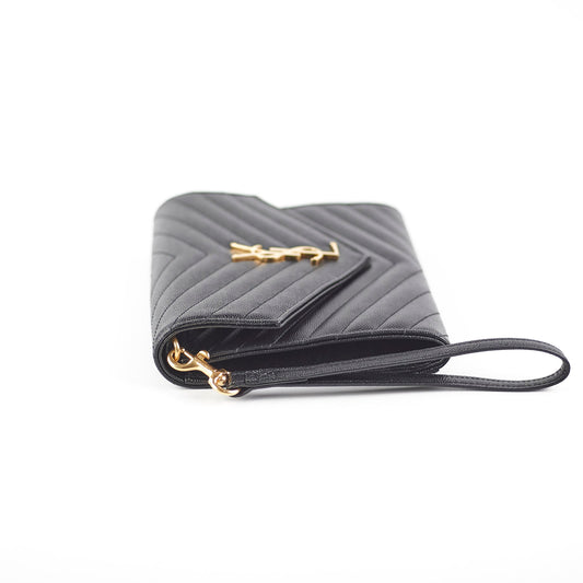 Saint Laurent Grained Leather Black Clutch Wristlet