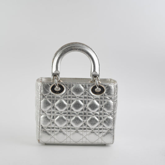 Christian Dior Lady Dior Small Metallic Silver