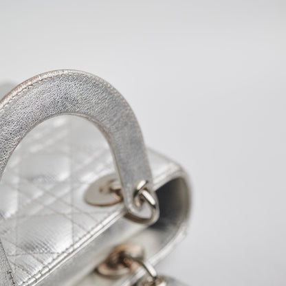 Christian Dior Lady Dior Small Metallic Silver