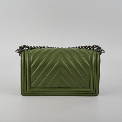 Chanel Old Medium Boy Lambskin Oilve Green