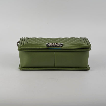 Chanel Old Medium Boy Lambskin Oilve Green