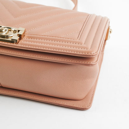 Chanel Old Medium Boy Chevron Caviar Beige- Series 25