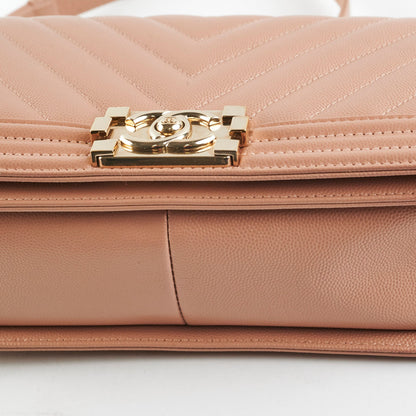Chanel Old Medium Boy Chevron Caviar Beige- Series 25