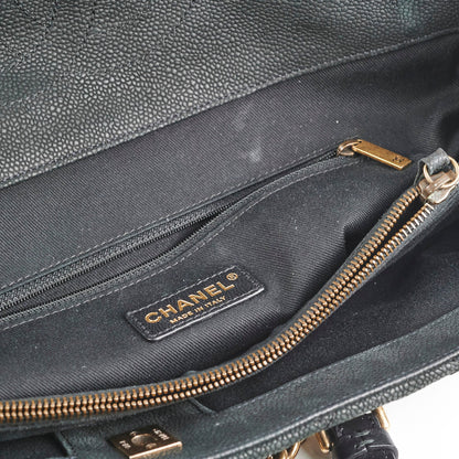 Chanel Caviar Turnlock Top Handle Tote Bag Black