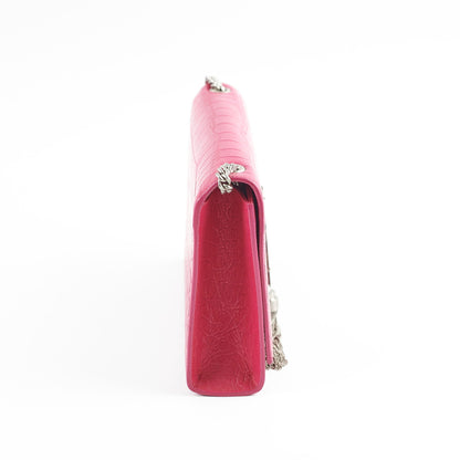 Saint Laurent Croc Embossed Kate Tassle Bag Pink