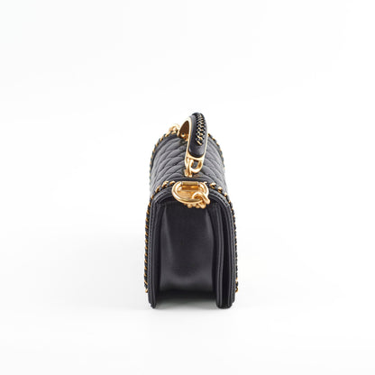 Chanel Boy Top Handle Small Black Lambskin Microchip