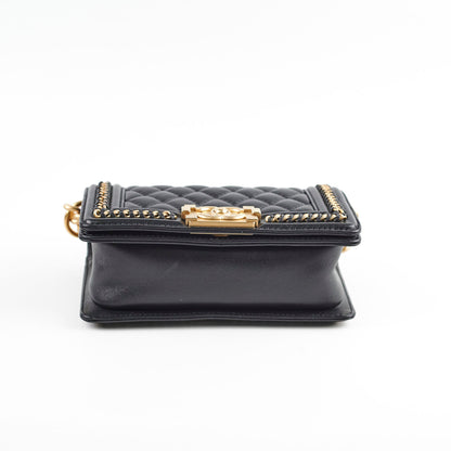 Chanel Boy Top Handle Small Black Lambskin Microchip