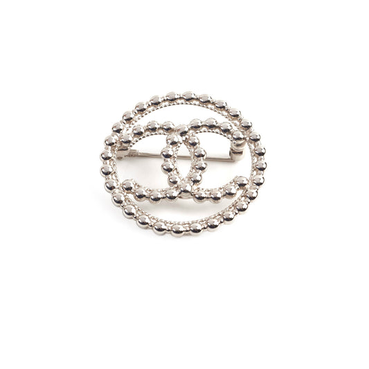 Chanel CC Round Silver Brooch