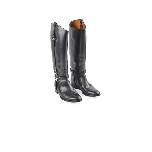Gucci Knee High Boots Ribot Black 38