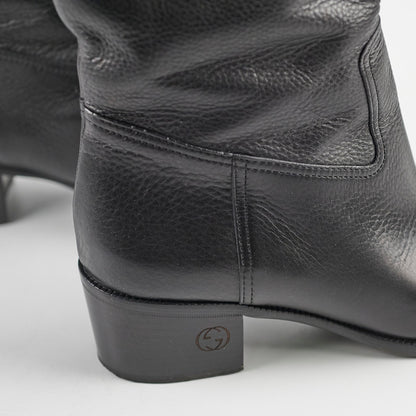 Gucci GG Knee High Heeled Boots Black 38