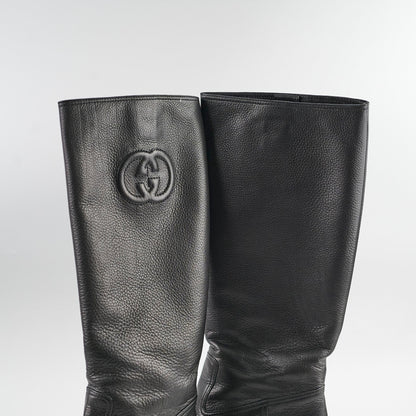 Gucci GG Knee High Heeled Boots Black 38