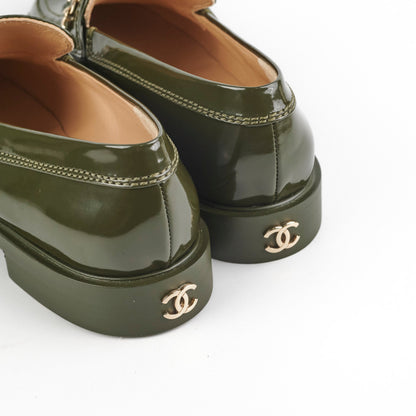 Chanel Patent Loafers Green Size 41