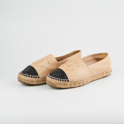 Chanel espadrille beige black shoes 38