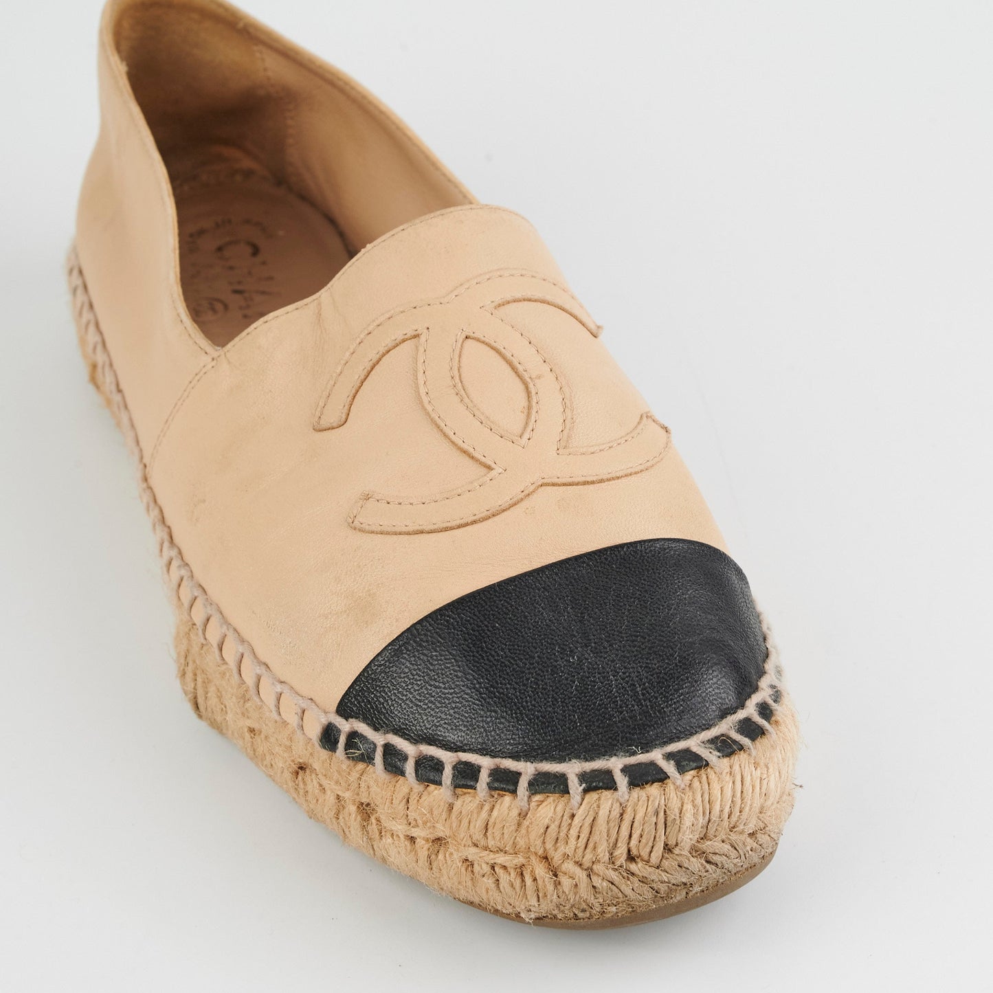 Chanel espadrille beige black shoes 38